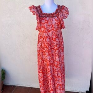 Free People Red/Orange and White Floral Dress